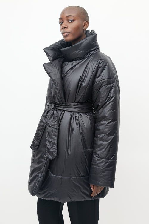 Norma Kamali Black Belted Puffer Coat