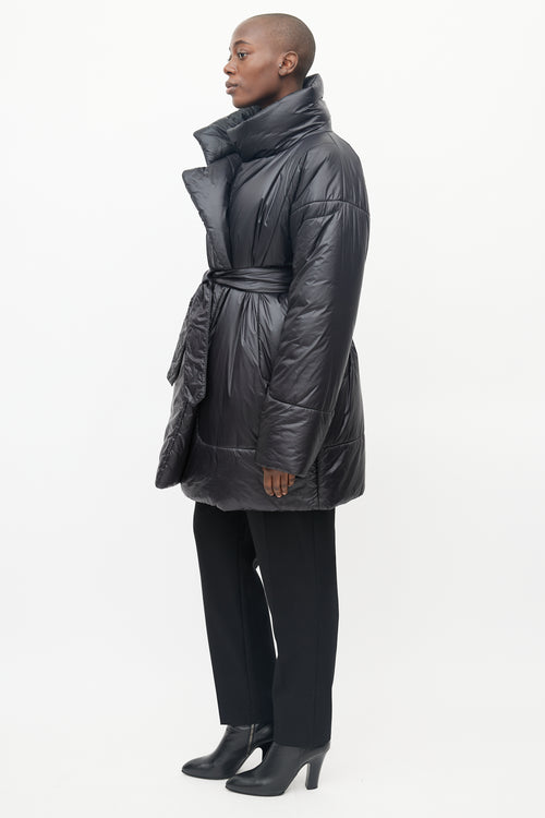 Norma Kamali Black Belted Puffer Coat