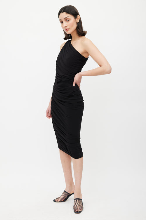 Norma Kamali Black One Shoulder Diana Dress