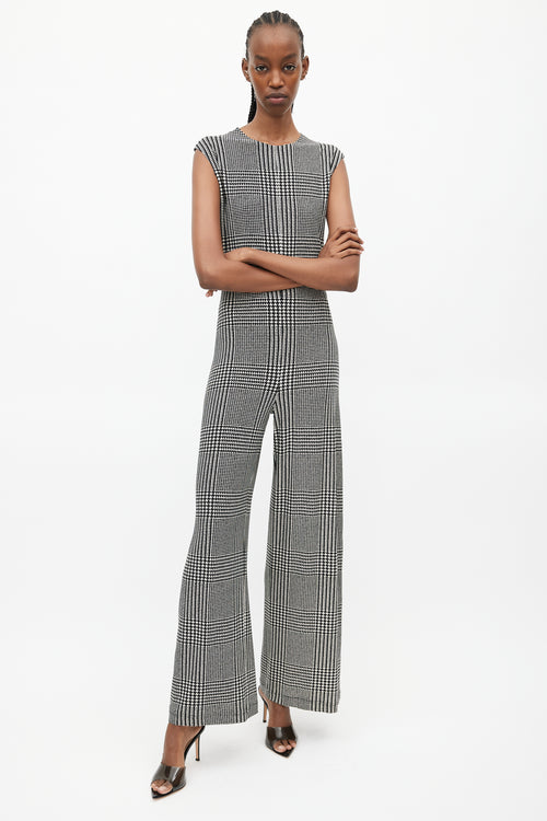 Norma Kamali Black 
White Houndstooth Jumpsuit