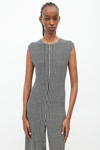 Norma Kamali Black 
White Houndstooth Jumpsuit