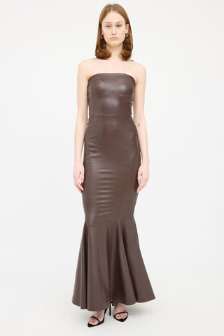 Norma Kamali Brown Faux Leather Sleeveless Dress