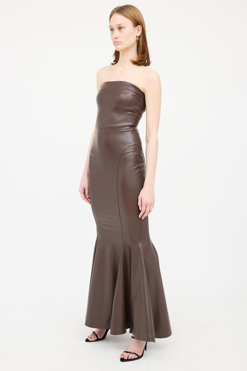 Norma Kamali Brown Faux Leather Sleeveless Dress