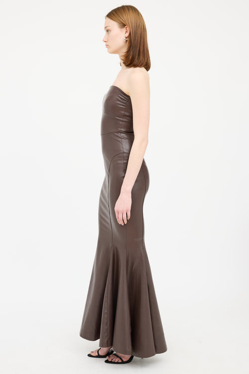 Norma Kamali Brown Faux Leather Sleeveless Dress