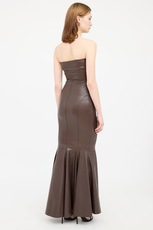 Norma Kamali Brown Faux Leather Sleeveless Dress