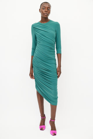 Norma Kamali Green Diana Ruched Longsleeve Dress