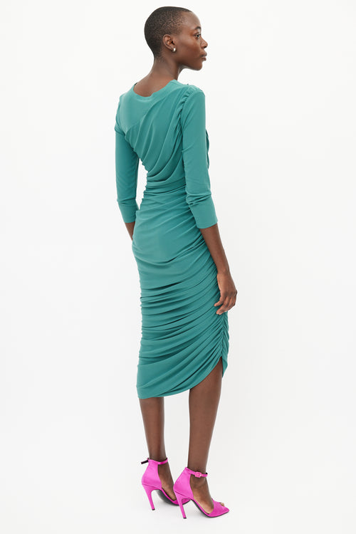 Norma Kamali Green Diana Ruched Longsleeve Dress