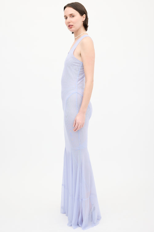 Norma Kamali Light Blue Mesh Racer Fishtail Gown