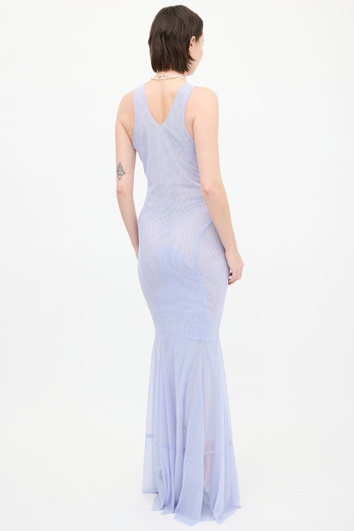 Norma Kamali Light Blue Mesh Racer Fishtail Gown