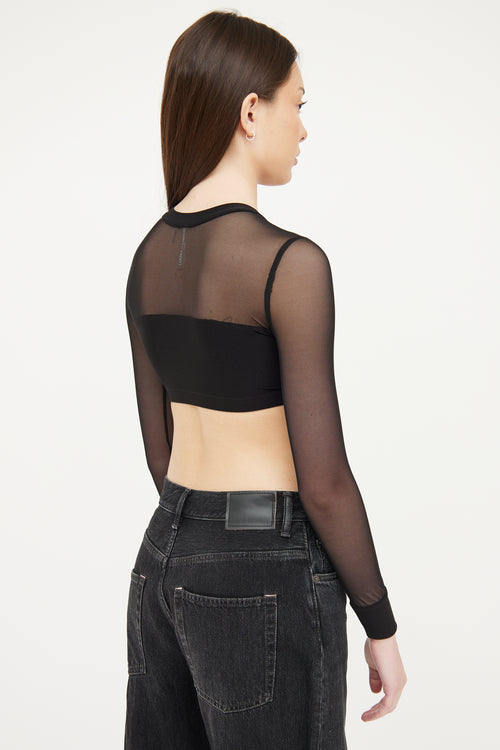 Norma Kamali Black Mesh Long Sleeve Crop Top