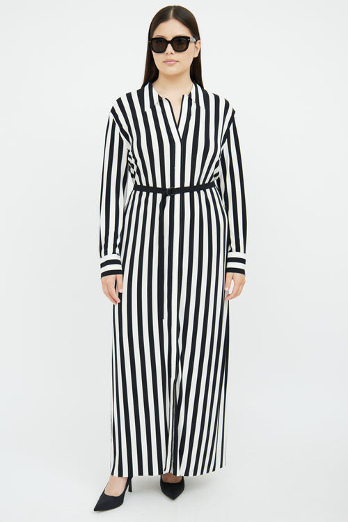 Norma Kamali Black 
White Stripe Long Sleeve Dress