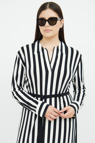 Norma Kamali Black 
White Stripe Long Sleeve Dress