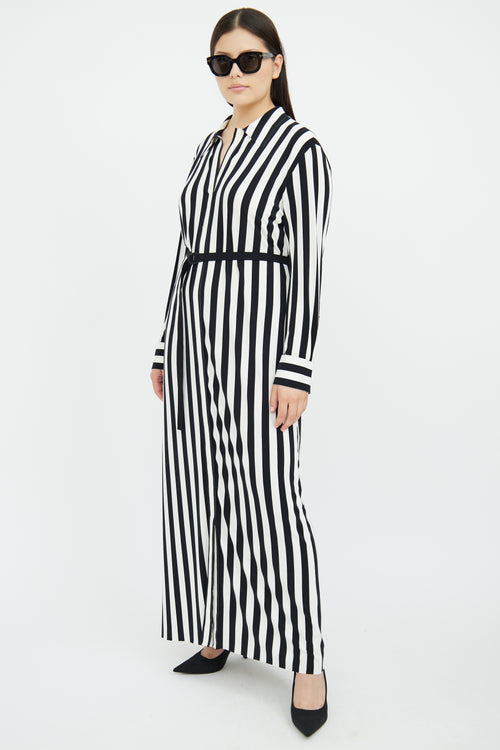 Norma Kamali Black 
White Stripe Long Sleeve Dress