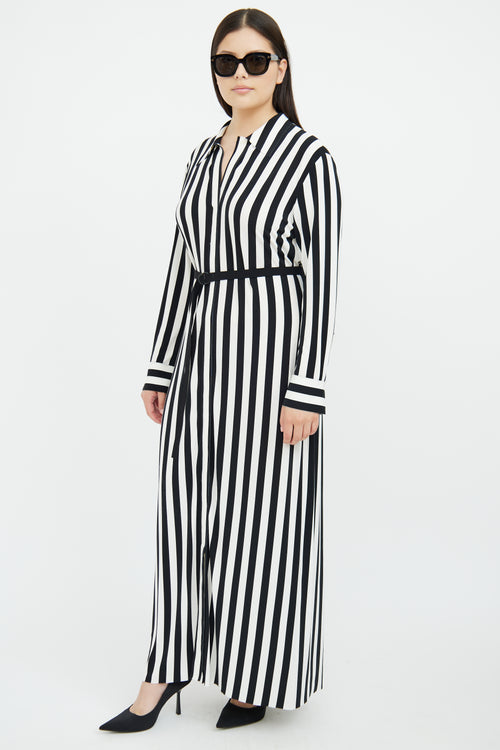 Norma Kamali Black 
White Stripe Long Sleeve Dress