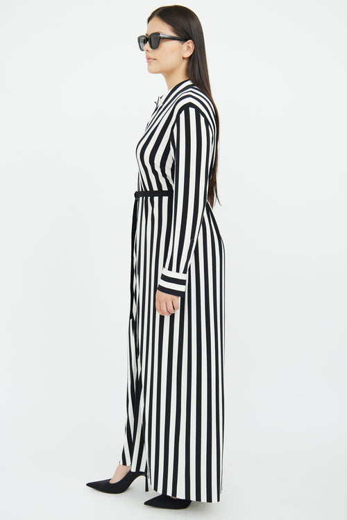 Norma Kamali Black 
White Stripe Long Sleeve Dress