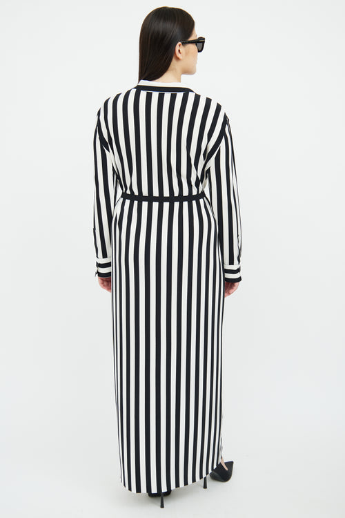 Norma Kamali Black 
White Stripe Long Sleeve Dress