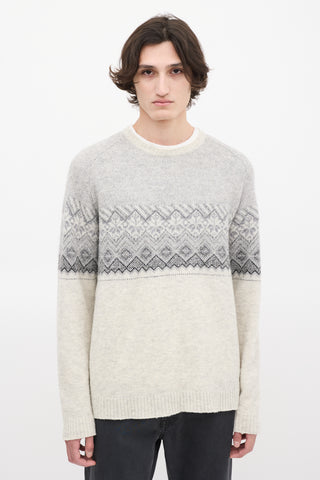 Norse Projects Light Grey Wool Birnir Fairisle Sweater