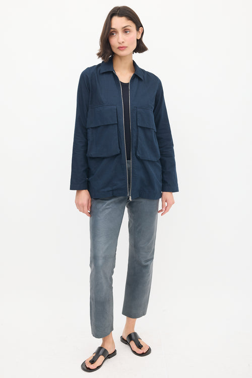 Norse Projects Navy Cotton 
Hemp Two Pocket Zip Jacket