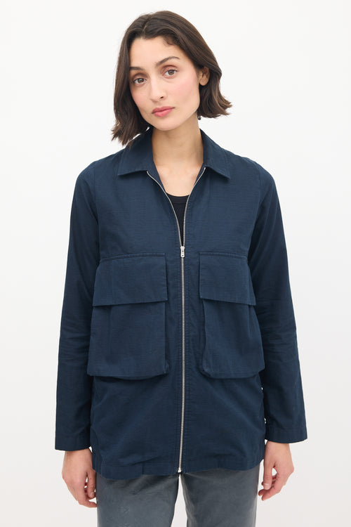 Norse Projects Navy Cotton 
Hemp Two Pocket Zip Jacket