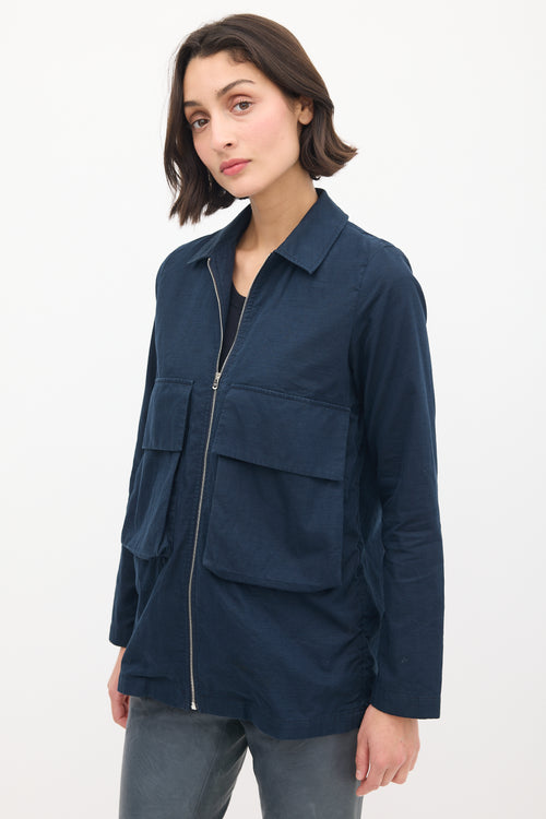 Norse Projects Navy Cotton 
Hemp Two Pocket Zip Jacket