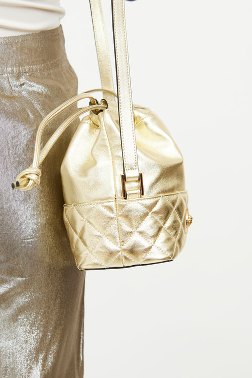 Versace Gold Medusa Drawstring Bucket Bag