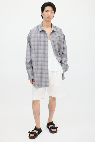 OAMC Grey 
White Wool Plaid Shirt Jacket