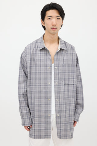 OAMC Grey 
White Wool Plaid Shirt Jacket