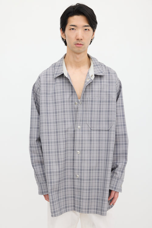 OAMC Grey 
White Wool Plaid Shirt Jacket