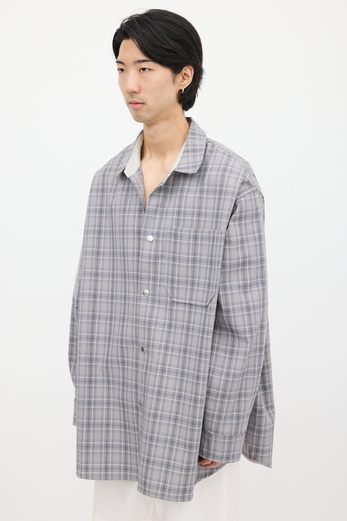 OAMC Grey 
White Wool Plaid Shirt Jacket