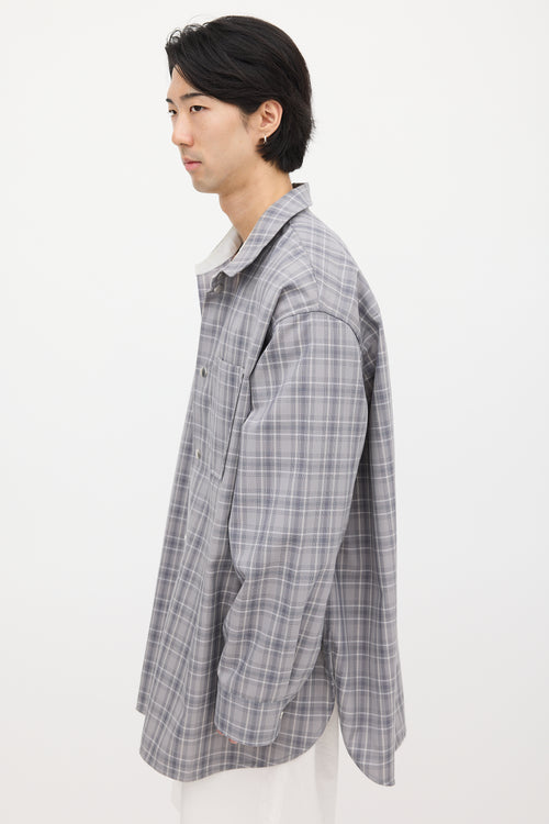 OAMC Grey 
White Wool Plaid Shirt Jacket