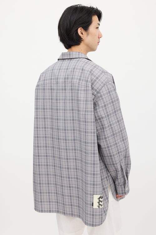 OAMC Grey 
White Wool Plaid Shirt Jacket