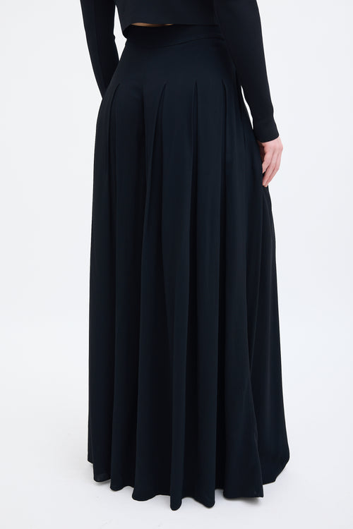 Oscar de la Renta Black Pleated Wide Leg Trouser