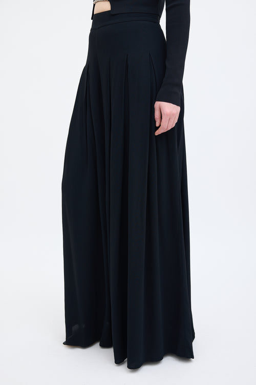 Oscar de la Renta Black Pleated Wide Leg Trouser