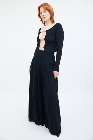 Oscar de la Renta Black Pleated Wide Leg Trouser