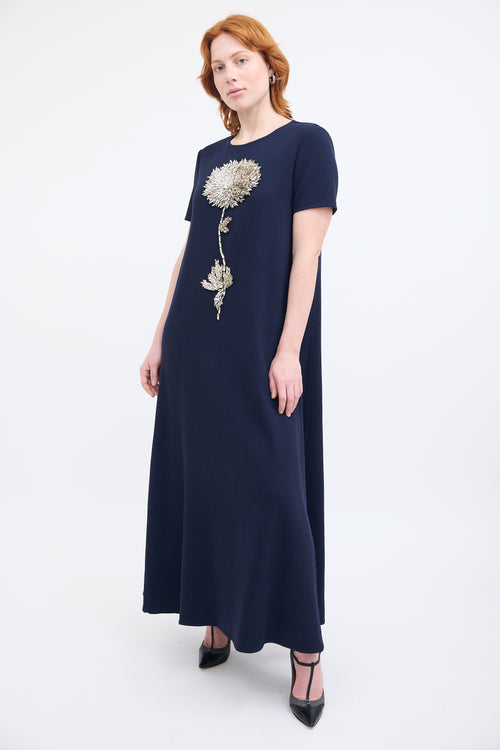 Oscar de la Renta Pre-Fall 2021 Navy Wool Dandelion Dress