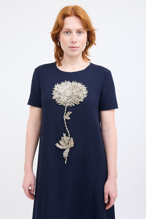 Oscar de la Renta Pre-Fall 2021 Navy Wool Dandelion Dress