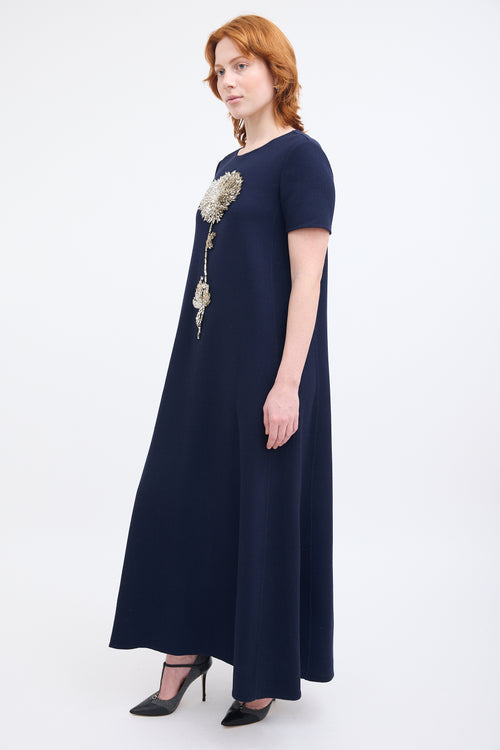 Oscar de la Renta Pre-Fall 2021 Navy Wool Dandelion Dress