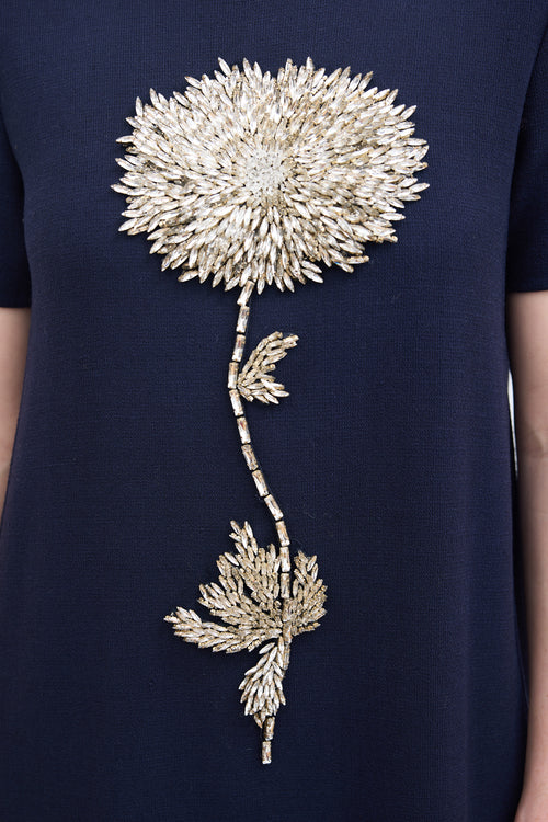 Oscar de la Renta Pre-Fall 2021 Navy Wool Dandelion Dress