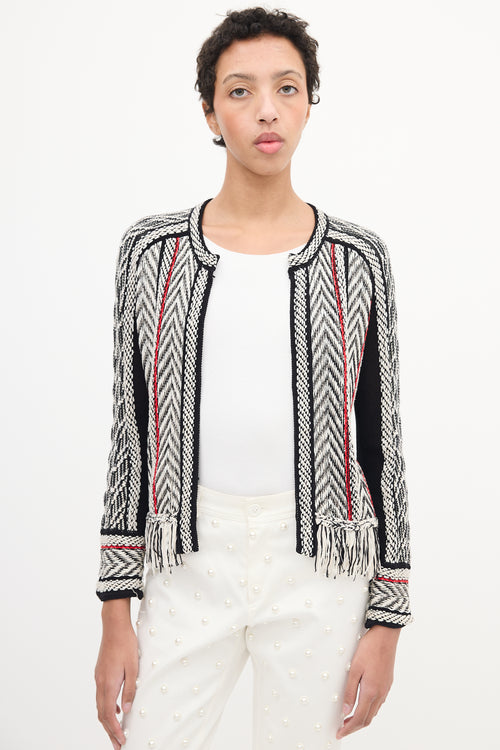 Oscar de la Renta Black 
Multi Woven Fringe Cardigan