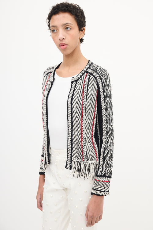 Oscar de la Renta Black 
Multi Woven Fringe Cardigan