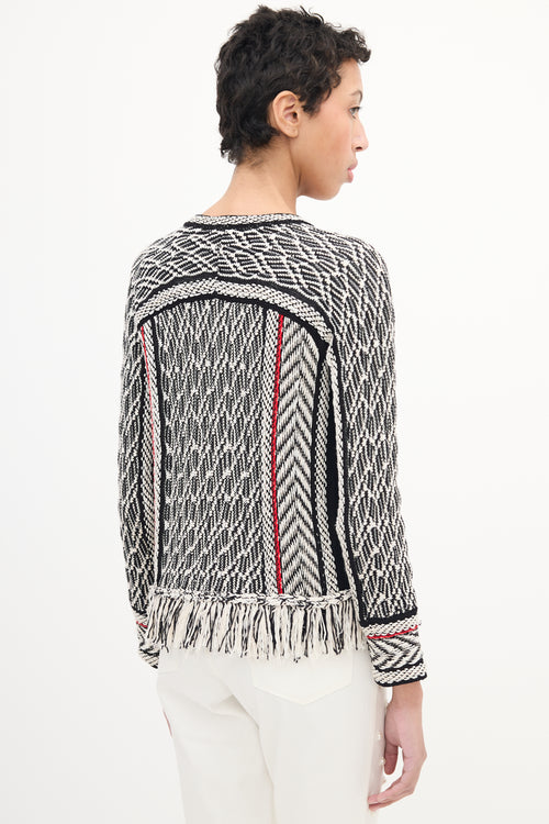 Oscar de la Renta Black 
Multi Woven Fringe Cardigan