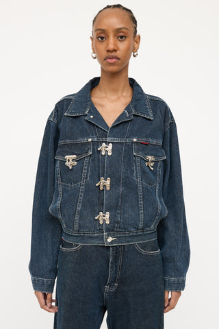 Oates Dark Wash Latch Closure Denim Jacket