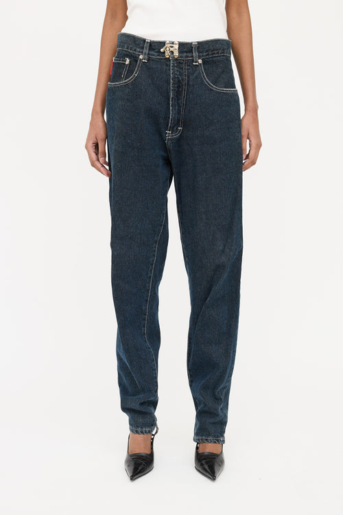 Oates Blue Dark Wash Button Straight Leg Jeans