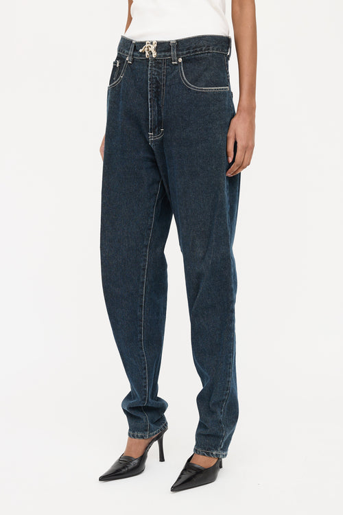 Oates Blue Dark Wash Button Straight Leg Jeans