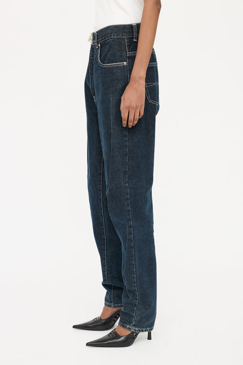 Oates Blue Dark Wash Button Straight Leg Jeans