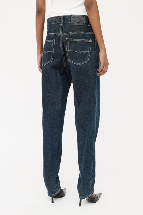 Oates Blue Dark Wash Button Straight Leg Jeans