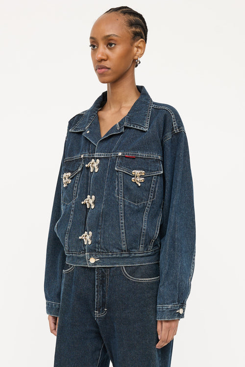 Oates Dark Wash Latch Closure Denim Jacket