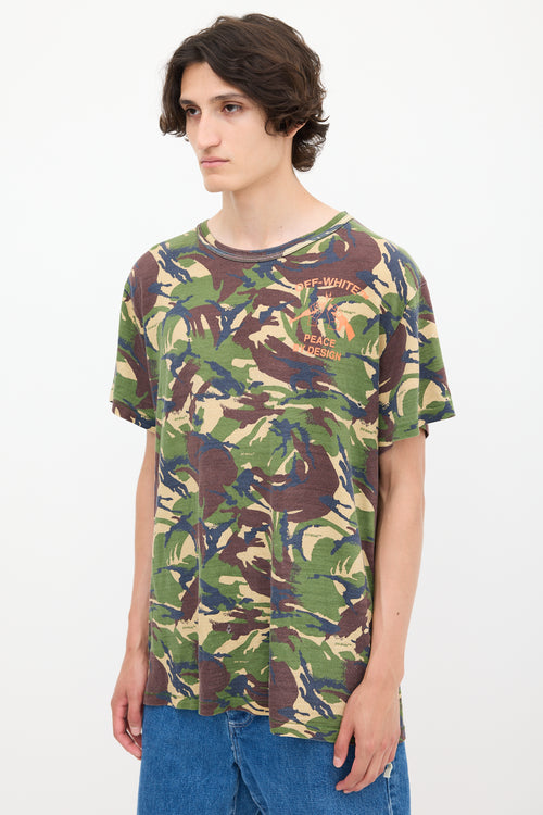 Off-White 2013 Green 
Multicolour Graphic Camouflage T-Shirt