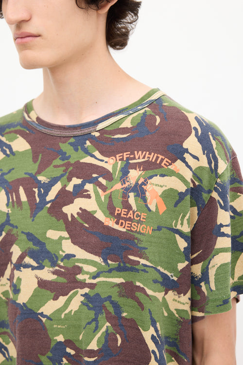 Off-White 2013 Green 
Multicolour Graphic Camouflage T-Shirt