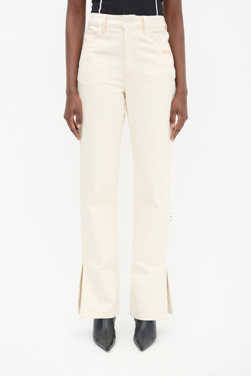 Off-White Beige High Waist Slit Trouser